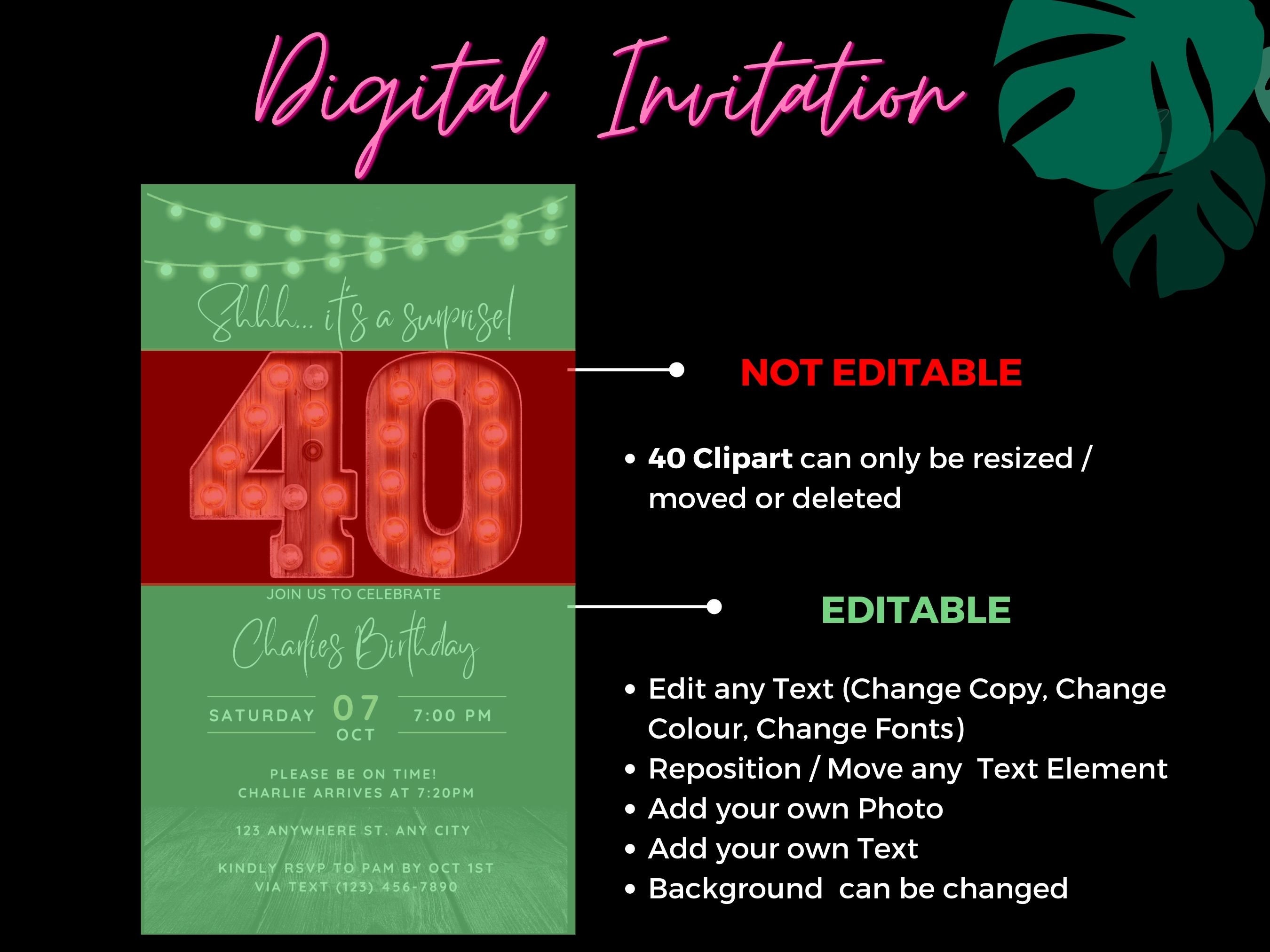Surprise 40th Birthday Invitation for Men Forty Invite for Etsy