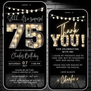 Surprise 75th Birthday Invitation for Men 75 Invite for Adults Phone Invitation Rustic Shhh Its a Surprise Invite Digital Invite for Him Man
