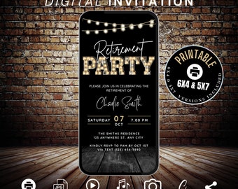 Retirement Party Invitation for Women or Men, Retirement Dinner Invite, Elegant Black & Gold Editable Retirement Celebration Its a Surprise