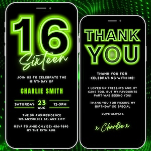 Sweet 16 Sixteen 16th Birthday Party Invitation, Animated Video Invite & Thank You eCard, Digital 16th Evite Boys Girls Editable Template