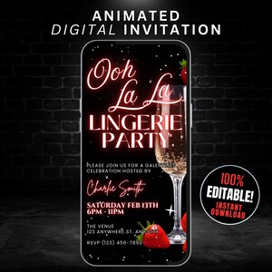 Cyfrowy szablon zaproszenia na imprezę z bielizną Galentines, zaproszenie na imprezę z majtkami Galentine, zaproszenie na Walentynki, ulotka Oh La La Clothes