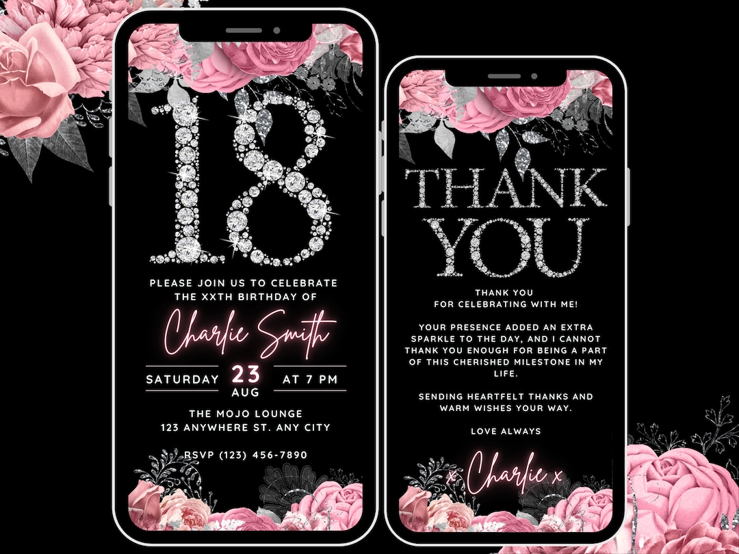 18th Birthday Digital Invite for Girl, 18th Birthday Invitation ...