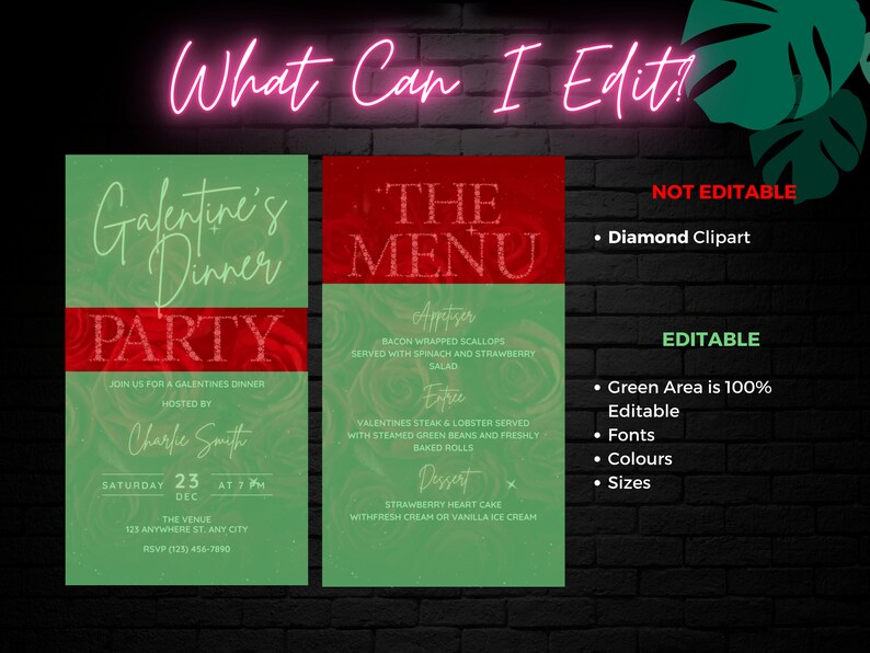 Digital Galentines Dinner Party Invitation Template, Editable