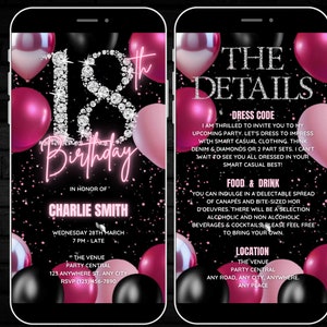 Girls 18th Birthday Video Invitation, Diamond Animated Invite, Digital blush pink 18th Birthday Party invite, Girls 18 diamond party Evite