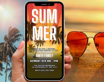 Animated Retro Summer Party Invitation Digital Template Canva, BBQ & Pool Party Invite, Backyard Cookout Flyer, Fun Summer Beach Video Evite
