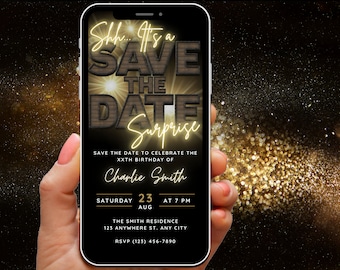Digital Save the Date Surprise Birthday Party Invitation Template, Celebration Save the Date Invite, Editable Mobile Invite Instant Download