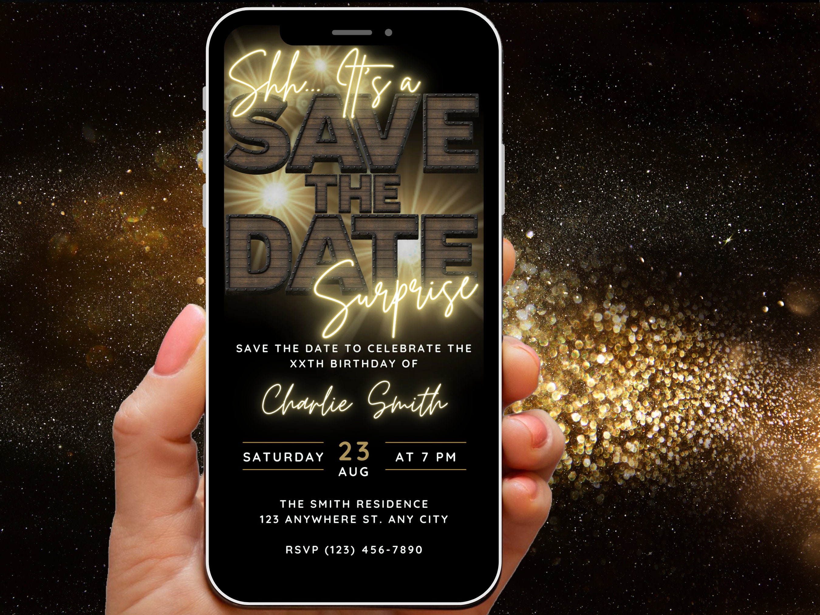 Digital save the date surprise birthday party invitation etsy