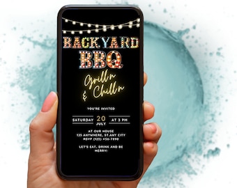 Invitación digital de barbacoa en el patio trasero Invitación a la parrilla y al frío, invitación a la barbacoa, invitación a la fiesta de la parrilla, invitación a la comida al aire libre, fiesta de verano, invitación virtual divertida