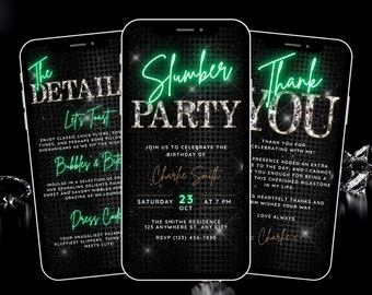 Slumber Party Invitation, Digital Pajama Party Birthday Invitation, Girls Night Sleepover Invite, Editable Evite, Itinerary, Thank You eCard