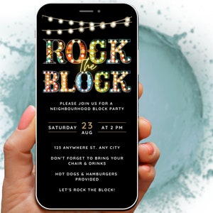 Rock the Block Neighborhood Block Party Invitation Digital Invite, Summer Street Party Fiesta, Social Community Gathering Celebration Evite