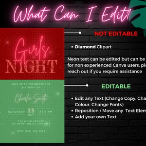 Glam Girls Night Out Digital Invitation, Fun Birthday Invite Neon Pink ...