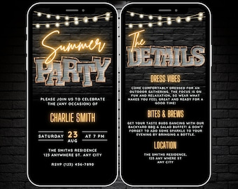 Digital Summer Party Invite, Grill & Chill BBQ Pool Party Invitation Template, Bday BBQ Invite Animated Spring Break Phone Evite and Details