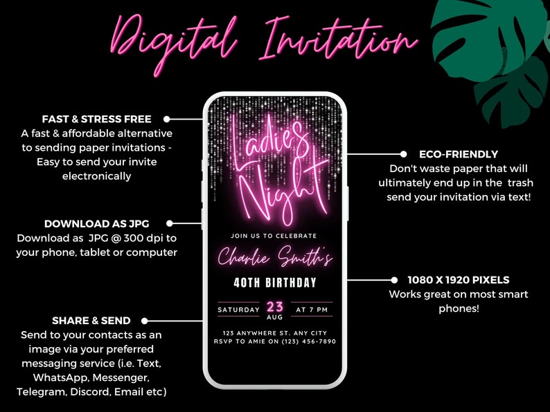 Glam Ladies Night Out Invitation Digital Invite, Fun Birthday ...