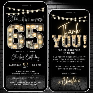 Surprise 65e anniversaire Invitation pour hommes 65 inviter pour adultes téléphone Invitation rustique chut c'est une surprise inviter numérique inviter pour lui Guy