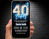 Editable 40th Birthday Invitation for Men Digital Template, Adult Invites, 40th Birthday Invite Blue, 40 th Party Evite Forty Trendy Ecard