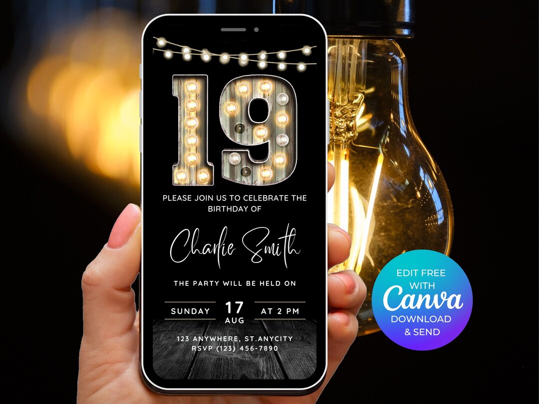 19th Birthday Party Invitation for Boy's Editable - Etsy