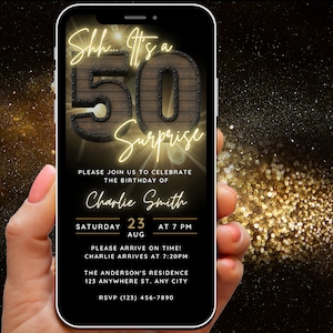 50th Surprise Birthday Invitation for Men, Digital Surprise 50th Birthday Invitations, 50th Surprise birthday Invite for Him, Rustic Evite