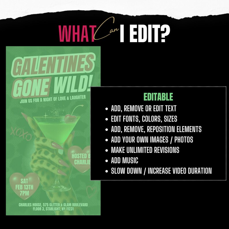 Digital Galentines Gone Wild Glam Girls Night Invitation Template, Luxe
