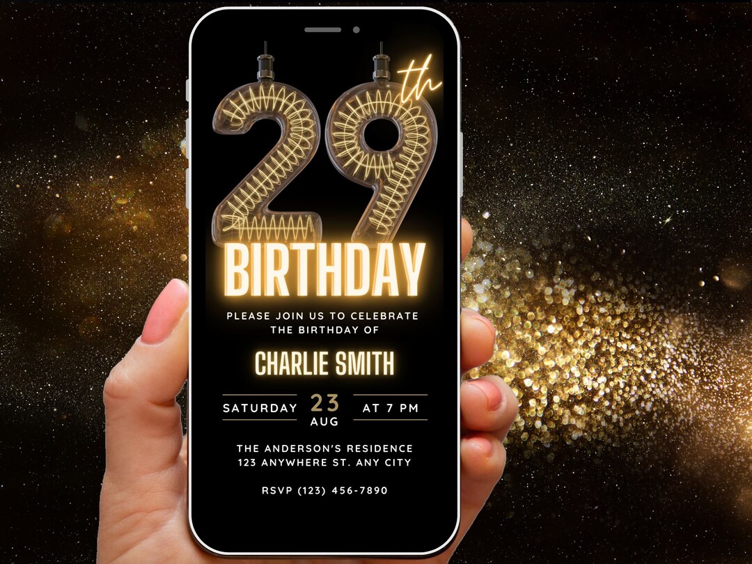 29th Birthday Invitation for Men Neon Editable 29th Birthday Etsy