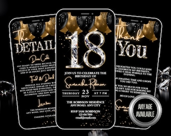 Animated 18th Birthday Invitation, 18th Party Invite, Girls 18th birthday, 18th surprise Bday, 18th Birthday Bash, Boys 18th Party invite