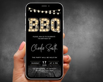 BBQ Invitation, BBQ Party Invite for Adults, Electronic Birthday BBQ Invitation, Marquee Number Phone Invite, Digital Invite, bbq Evite
