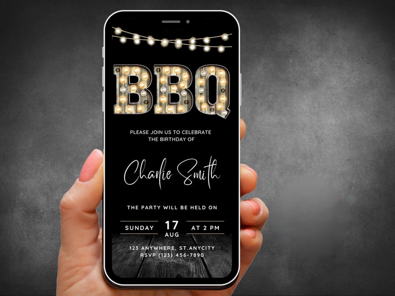 Digital BBQ Invitation, that can be customised with your event details and be sent to your guests using a smartphone.