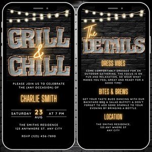 Digital Grill & Chill Backyard BBQ Party Invitation Template, Birthday BBQ Invite for Phone, Animated Video Summer Cookout Evite and Details