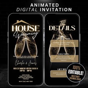 Housewarming Party Invitation Digital Animated House Warming Invite Template, Self Edit Chic New Apartment New Home Evite, House Party Flyer