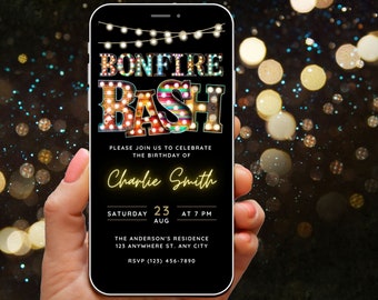 Birthday Bonfire Bash Invite Bonfire Bash Invitation for Adults, Backyard Party Dance Fest Fall Festival Invite Digital 20th 30th 40th Evite