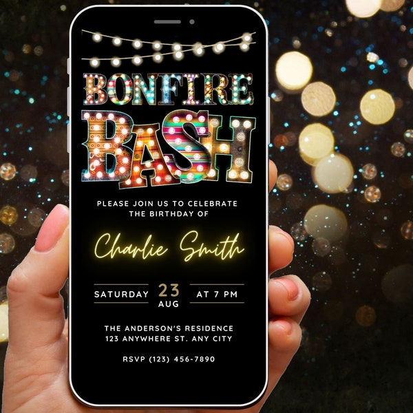 Birthday Bonfire Bash Invite Bonfire Bash Invitation for Adults, Backyard Party Dance Fest Fall Festival Invite Digital 20th 30th 40th Evite