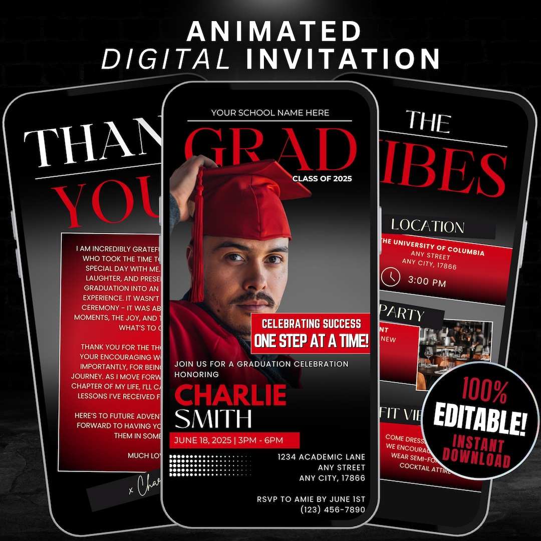 Graduation Website Invite Digital Photo Graduation Invitation, Self Edit Graduation Announcement ...