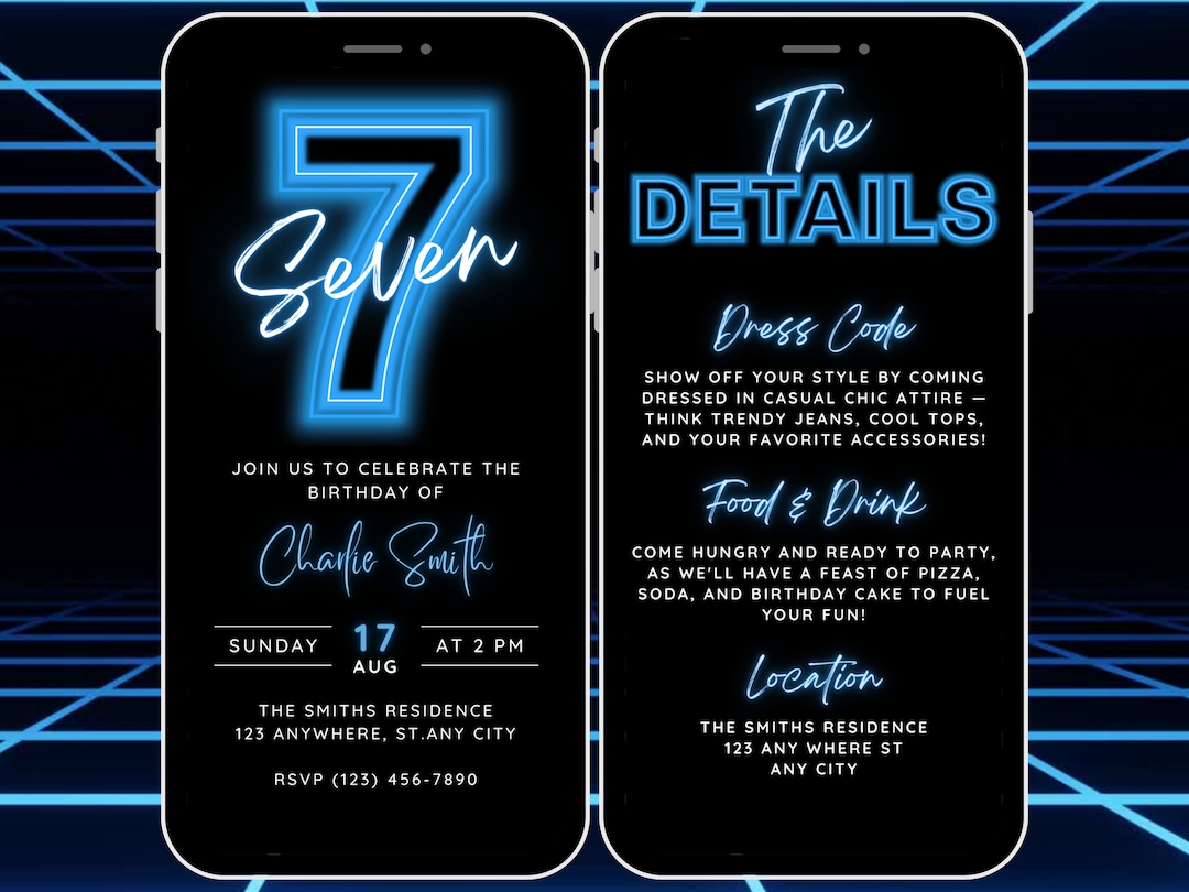 Animated 7th Birthday Invitation Template for Boys, Editable 7th ...