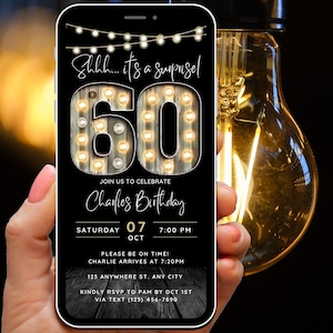 Surprise 60th Birthday Invitation for Men 60 Invite for Adults Phone Invitation Rustic Shhh Its a Surprise Invite Digital Invite for Him Guy