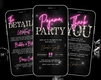 Pajama Party Invitation, Digital Sleepover Slumber Party Birthday Invitation, Girls Night Invite, Editable Evite, Itinerary, Thank You eCard