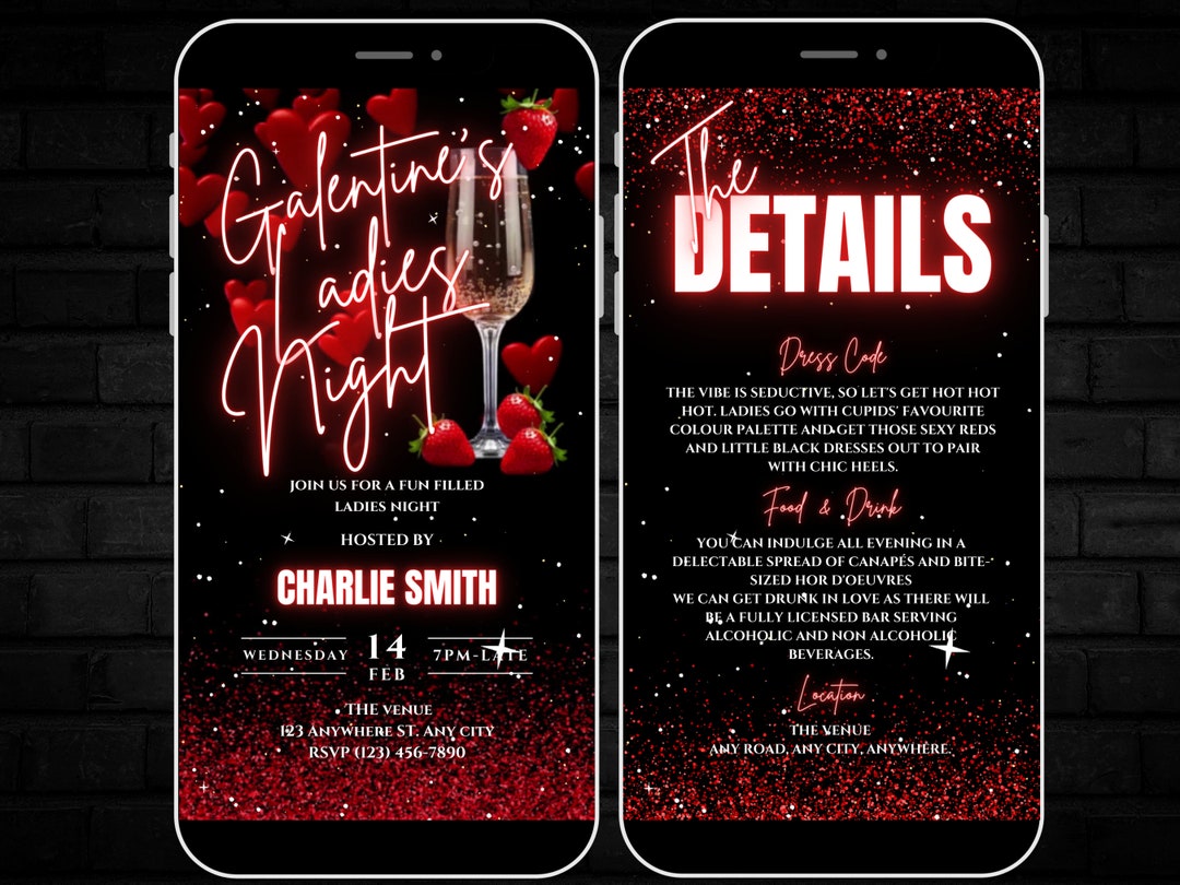 Digital Galentines Ladies Night Invitation Template, Red Animated ...