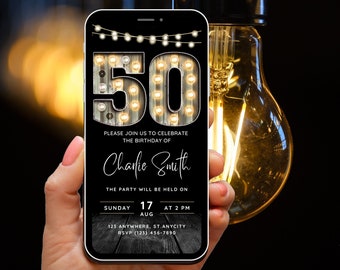 50th Birthday Party Invitation for Men, Invite for Adults, Electronic Invitation for Him, Marquee Number Invite, Digital Invitation, Evite