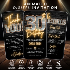 30th Birthday Invitation for Men, 30th Birthday Invite, Male 30 Birthday Party Invitation, 30th Party Animated Video Invitation Flyer Evite