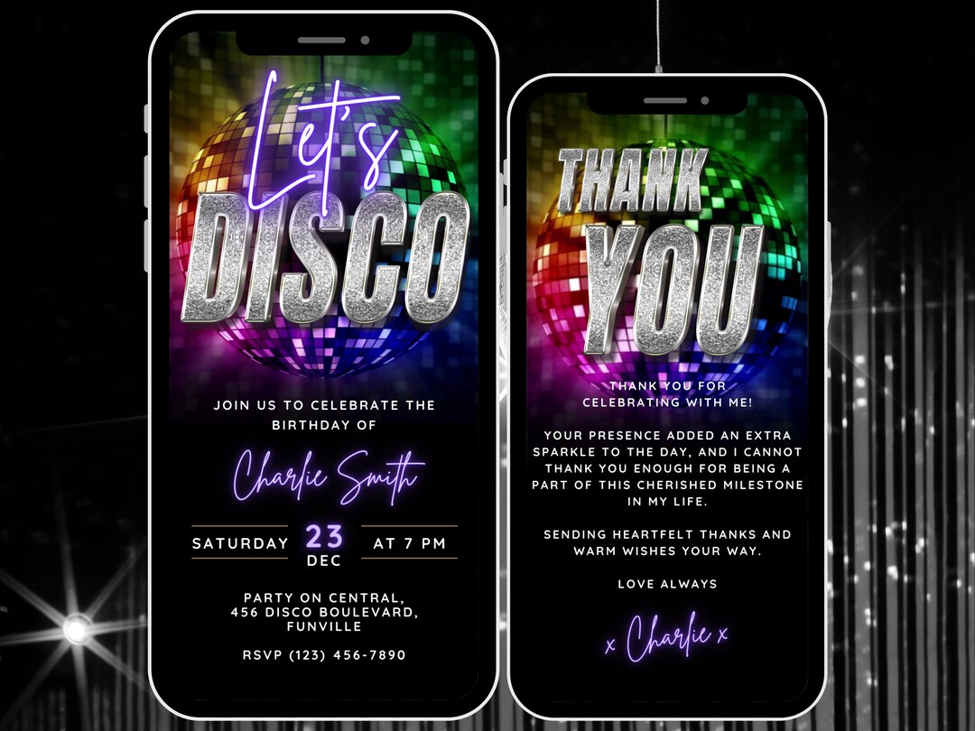 Animated Lets Disco Invite Digital Invitation, Birthday Disco Video ...