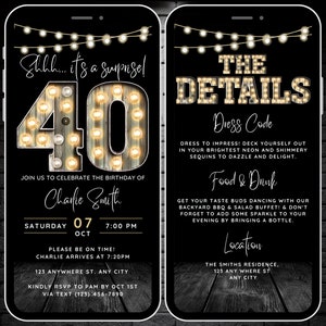 40th Surprise Birthday Invitation for Men Shhh its a Surprise 40th Birthday Invite for him, 40 Party Invitation Digital Animated Video Evite