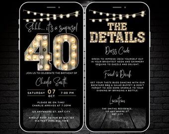 40th Surprise Birthday Invitation for Men Shhh its a Surprise 40th Birthday Invite for him, 40 Party Invitation Digital Animated Video Evite