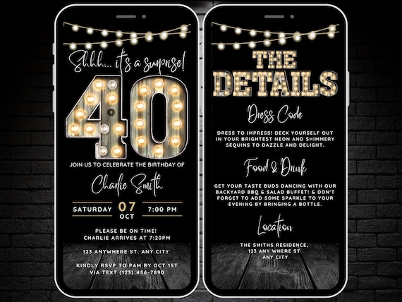 40th Surprise Birthday Invitation for Men Shhh its a Surprise 40th Birthday Invite for him, 40 Party Invitation Digital Animated Video Evite