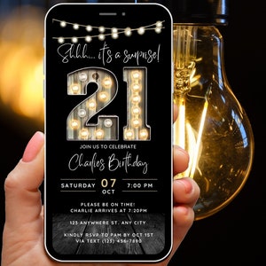Surprise 21st Birthday Invitation for Men 21 Invite for Adults Phone Invitation Rustic Shhh Its a Surprise Invite Digital Invite for Him Guy
