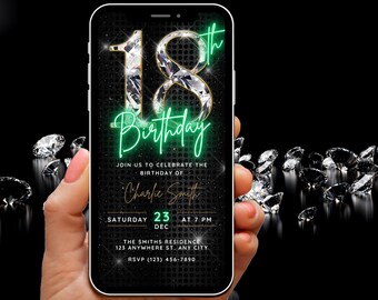 Invito animato per il 18° compleanno per donne, invito video diamante Modello di invito digitale per festa del 18° compleanno, invito telefonico per diciotto anni