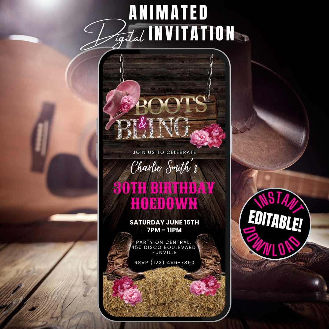 Boots & Bling Invitation Template, Country and Western Party Invite ...