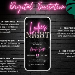 Glam Ladies Night Out Digital Invitation, Fun Birthday Invite Pink ...