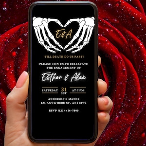 Gothic Verlobungsfeier Einladung Digitale Einladung, Till Death Do Us Part Goth Themen Einladung Vorlage für Handy, Text Invite, Evite