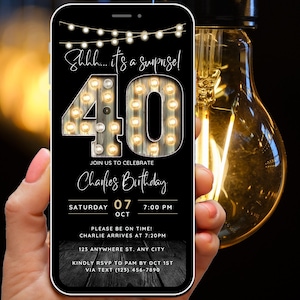 Surprise 40th Birthday Invitation for Men Forty Invite for Adults Phone Invitation Rustic Shhh Its a Surprise Invite Digital Invite for him