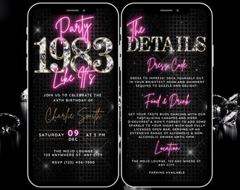 Party Like Its 1983, Womens 40th Birthday Video Invite Digital Template, Animated 40th Birthday Invitation & Itinerary, Diamond Evite,