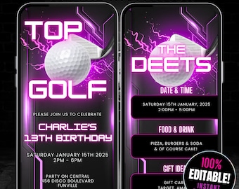 Digital Girls Top Golf Birthday Invitation, Editable Pink Golf Party Invitation Animated Video Evite, Golf Themed Bday Invite Flyer, Par-tee
