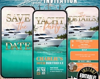 Yacht Party Invite Itinerary Save the Date Boat Party Invite Flyer Digital Birthday Yacht Party Invitation Boat Party Invitation Nautical